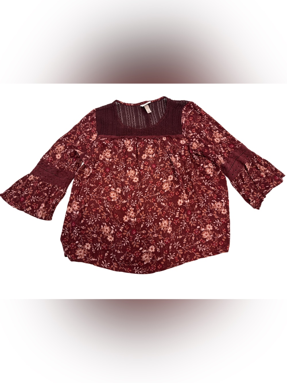 Women's Knox Rose Floral bell sleeve Blouse - Burgundy, L